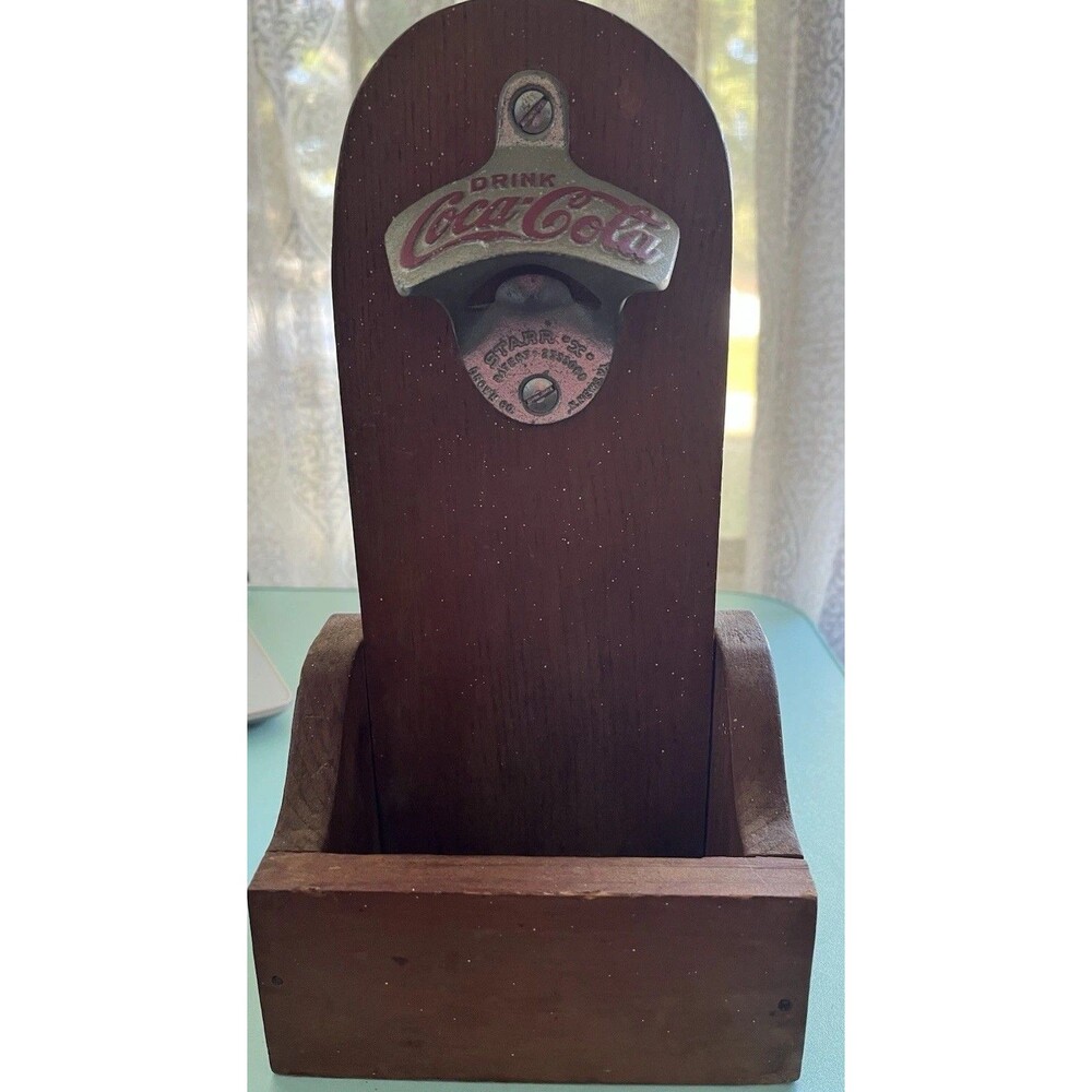 Vintage 1970’s Coca-Cola Drink Wall Mount Bottle Opener Wood Catcher Holder - Picture 2 of 8